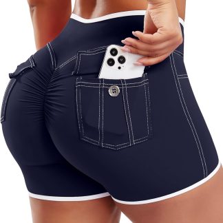 STARBILD Damen Sport Shorts mit Taschen, 4.5'' Cargo Workout Leggings Kurz V Cross Waist, Sporthose Kurze Push Up Booty Lifting für Laufen Gym Fitness Yoga